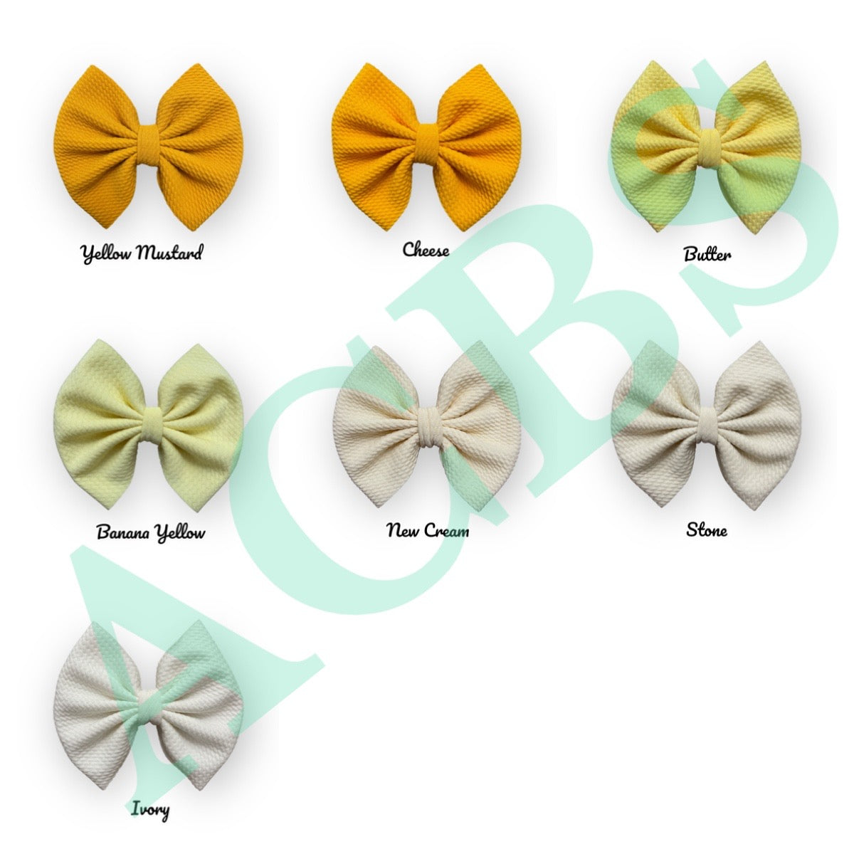 25 colors shade of Green/Yellow Bows (Clips finish)