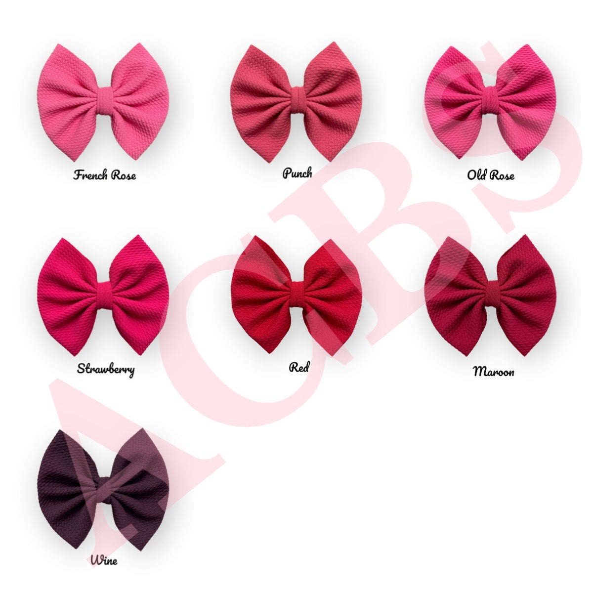 25 colors shade of Pink Bows (Clips finish)