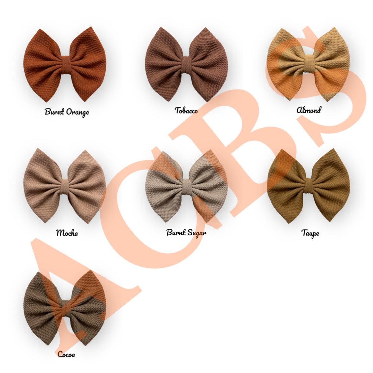 25 colors shade of Orange/brown Bows (Clips finish)