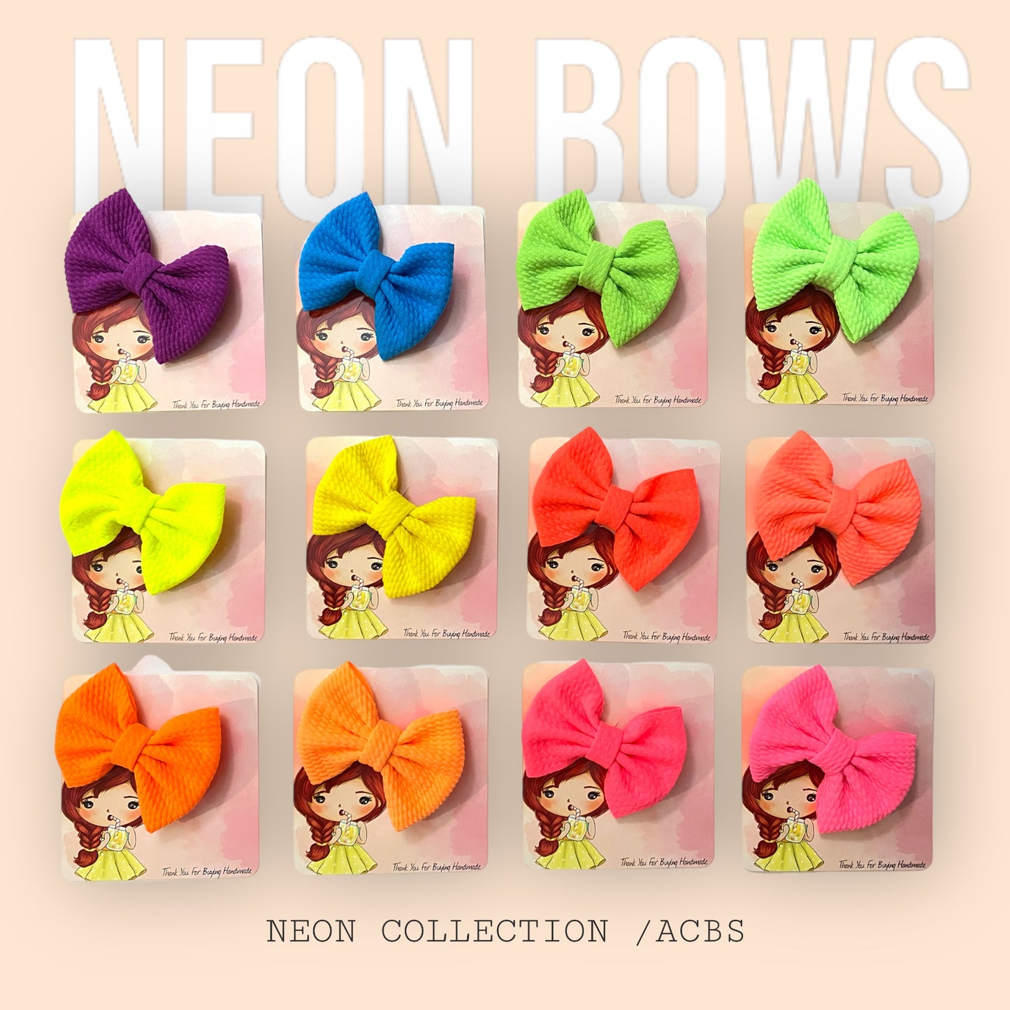 12 Neon Bows Set