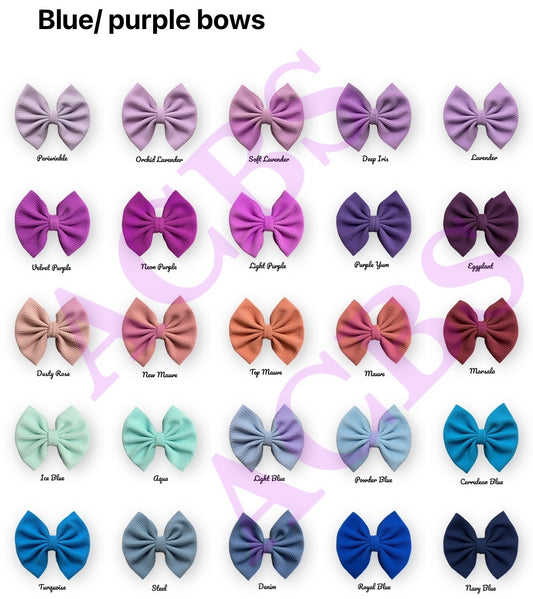 25 colors shade of Purple/Blue Bows (Clips finish)