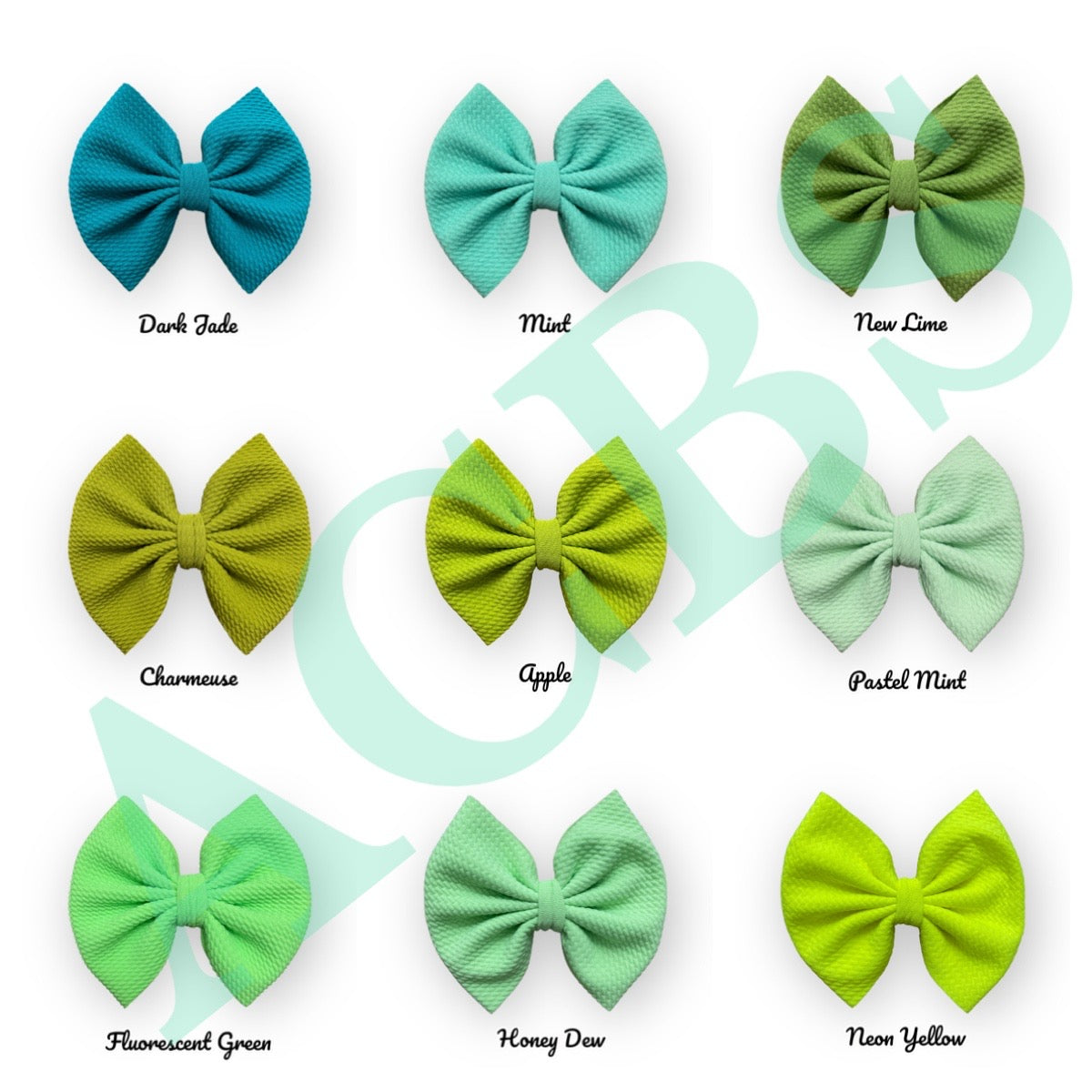 25 colors shade of Green/Yellow Bows (Clips finish)