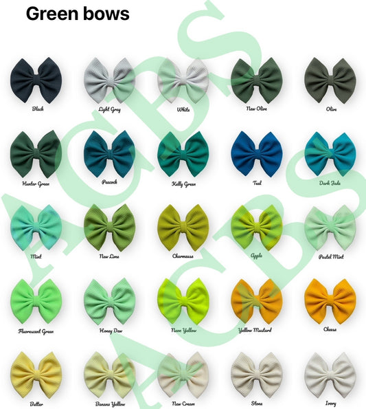 25 colors shade of Green/Yellow Bows (Clips finish)