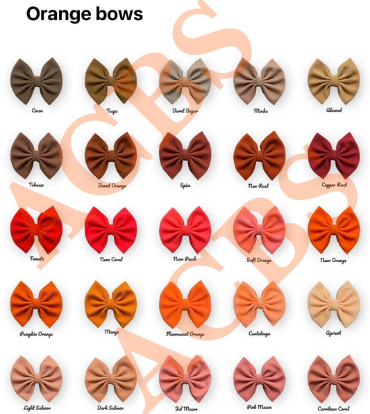 25 colors shade of Orange/brown Bows (Clips finish)