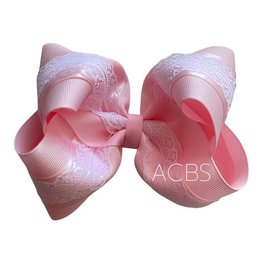 Pink Lace Satin Bow
