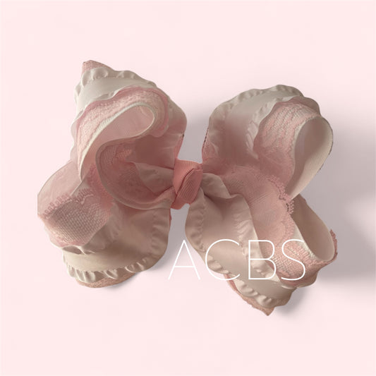 Pink lace and white ruffle Boutique Bows