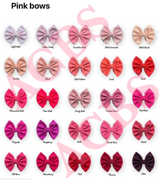 25 colors shade of Pink Bows (Clips finish)